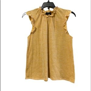 W5 Womens Yellow/White Ruffle Sleeve and Collar Loose Fit Tank Top